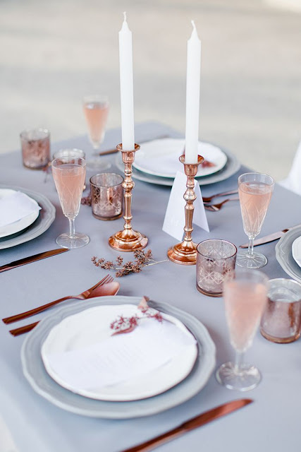 decoracion mesa boda rosa cuarzo y oro